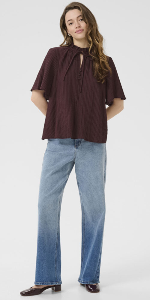 Kaffe Flutter Blouse, dark fudge
