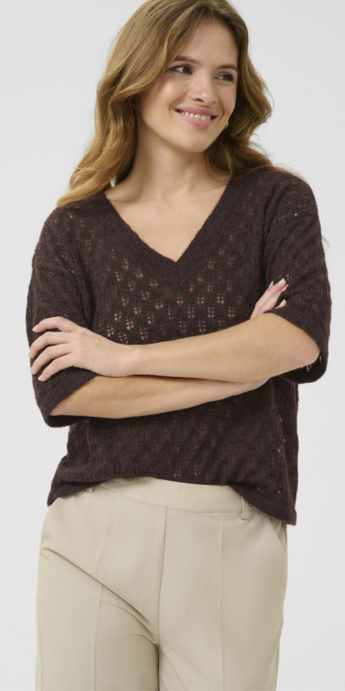 Kaffe Lacey Half Sleeve Sweater, dark burgundy