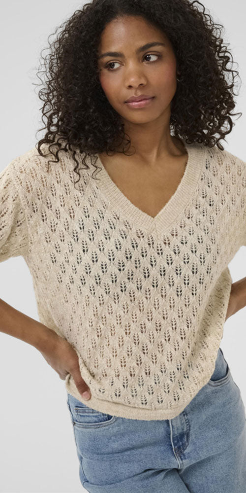 Kaffe Lacey Half Sleeve Sweater, oatmeal