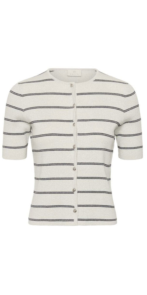 Kaffe Striped Lurex Knit Cardy, silver/navy