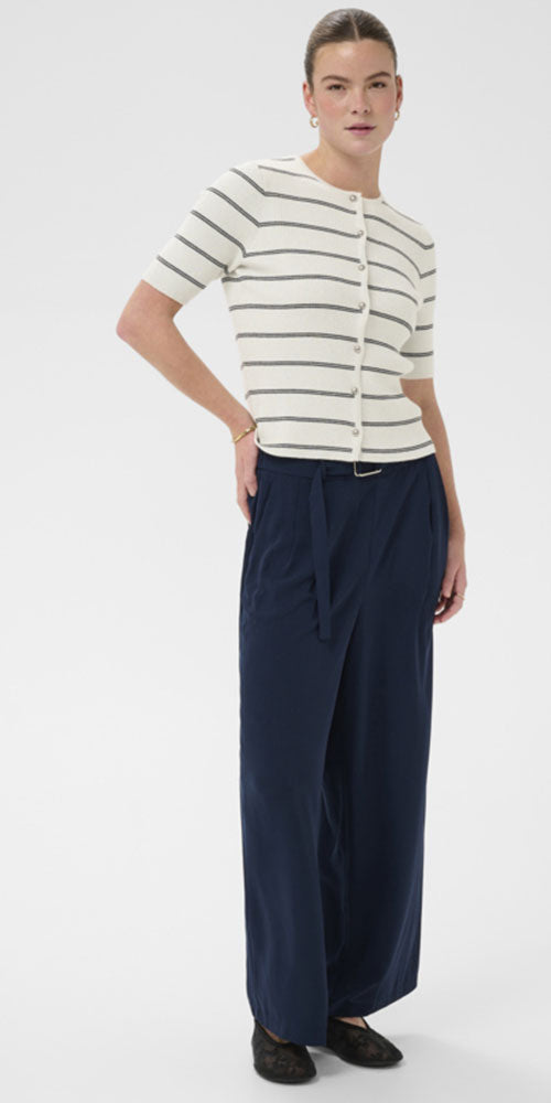 Kaffe Striped Lurex Knit Cardy, silver/navy