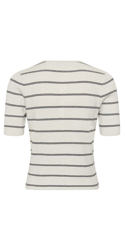 Kaffe Striped Lurex Knit Cardy, silver/navy