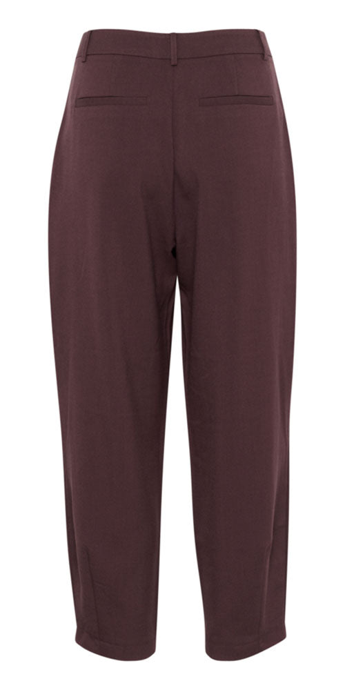Kaffe Cropped Pleat Pant, dark burgundy