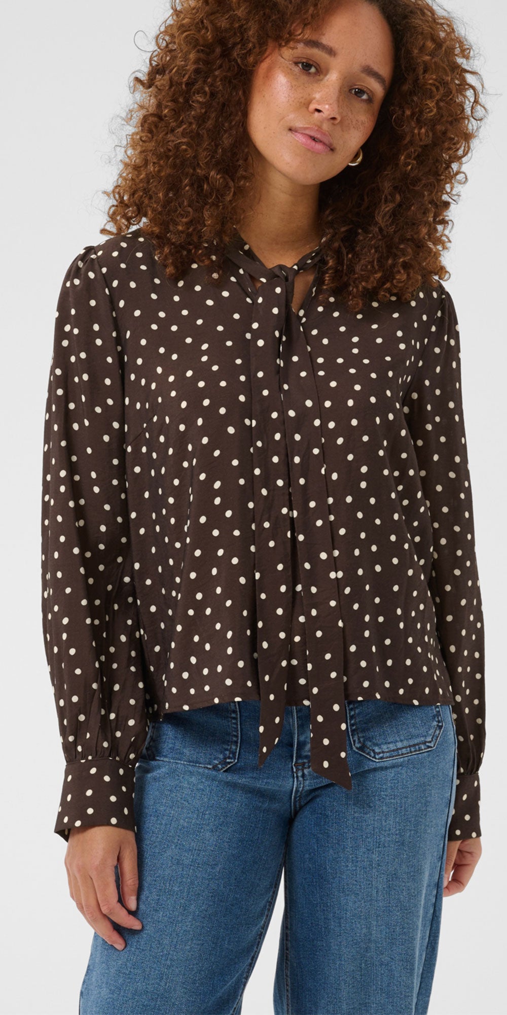 Kaffe Polka Dot Tie Blouse