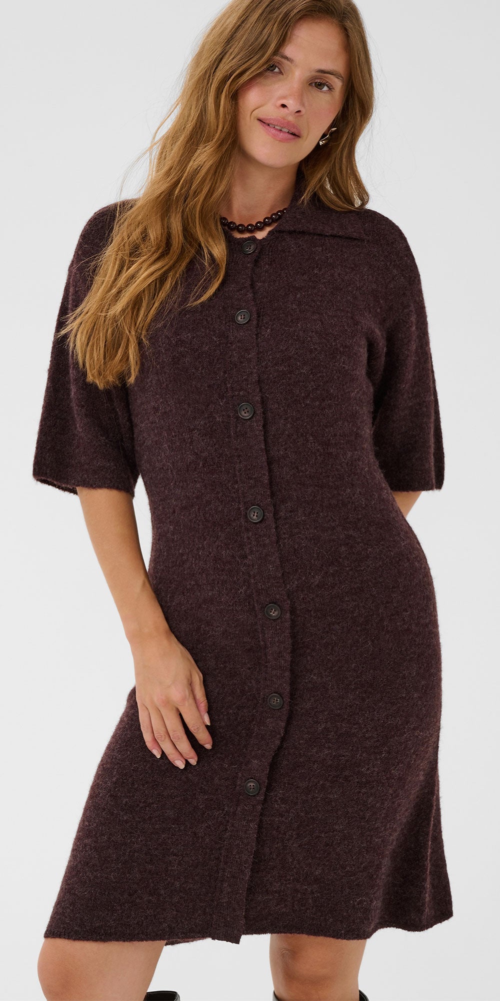 Kaffe Polo Sweater Dress, dark plum