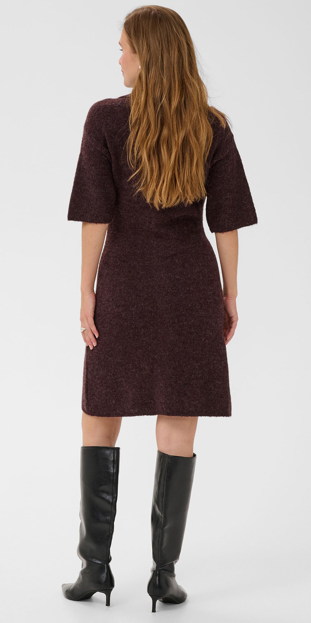 Kaffe Polo Sweater Dress, dark plum