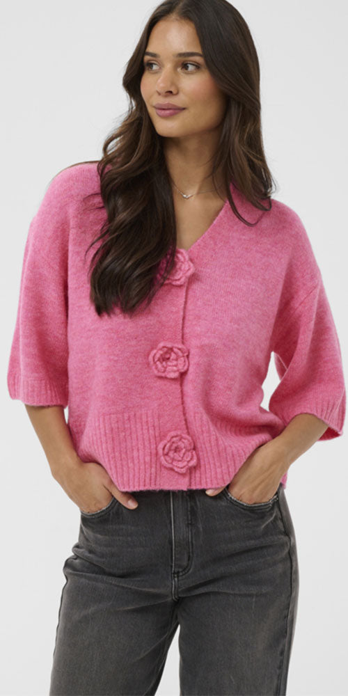 Kaffe Rosette Button Cardy, pink