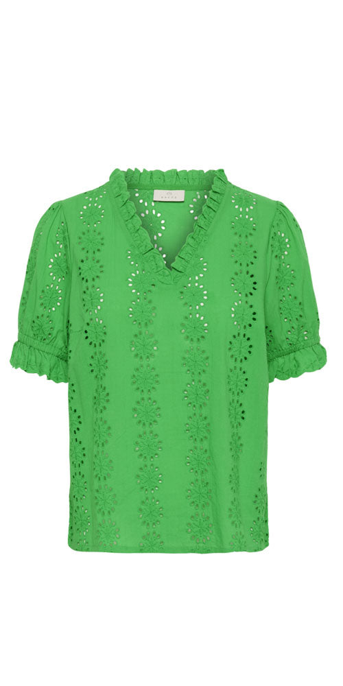 Kaffe Ruffled Eyelet Blouse, green