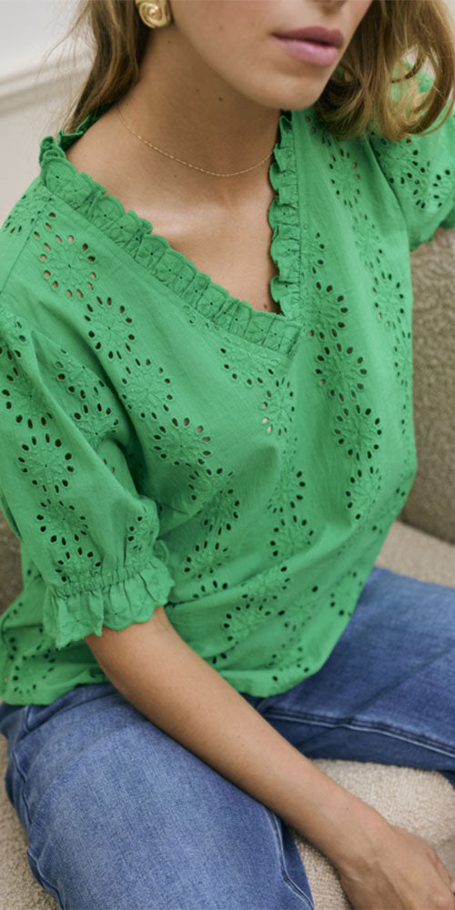 Kaffe Ruffled Eyelet Blouse, green