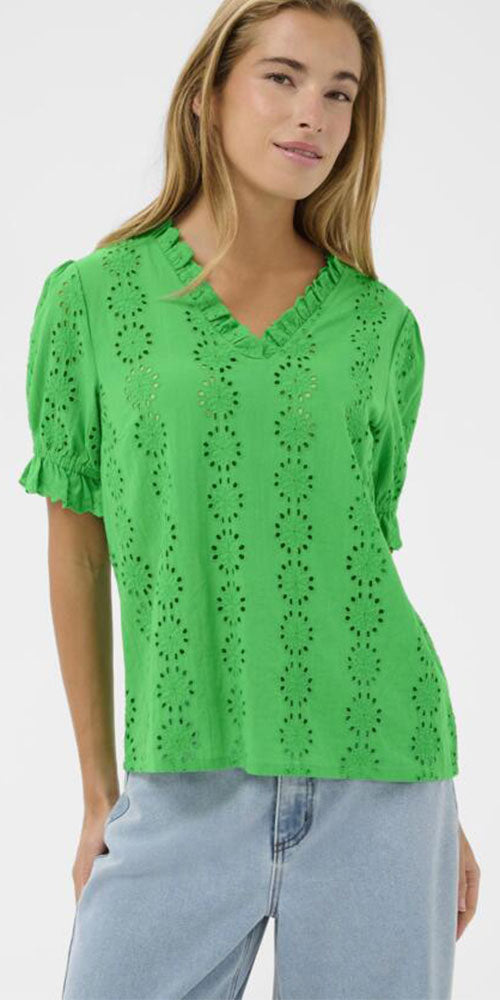 Kaffe Ruffled Eyelet Blouse, green