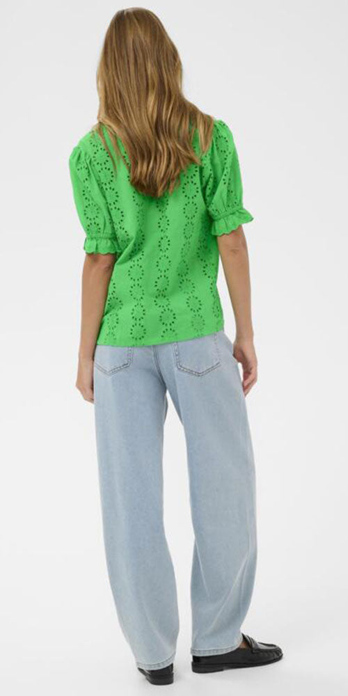 Kaffe Ruffled Eyelet Blouse, green