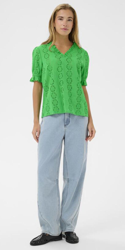 Kaffe Ruffled Eyelet Blouse, green