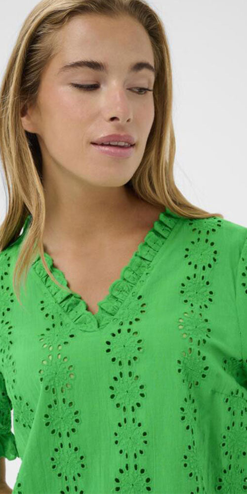 Kaffe Ruffled Eyelet Blouse, green