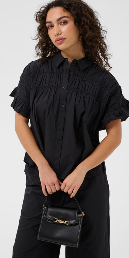 Kaffe Ruffle Smocked Blouse, black
