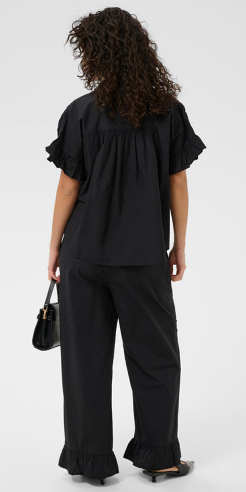 Kaffe Ruffle Smocked Blouse, black