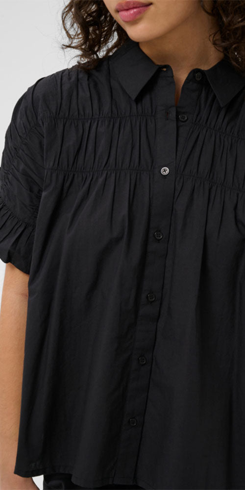 Kaffe Ruffle Smocked Blouse, black