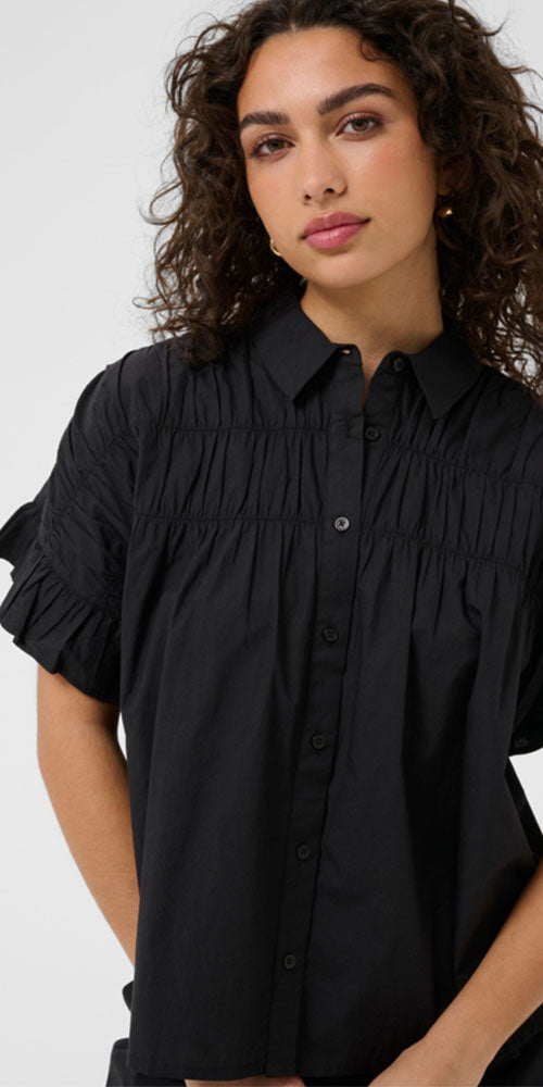 Kaffe Ruffle Smocked Blouse, black