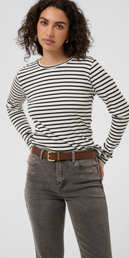 Kaffe Fitted Long Sleeve Top, white/black stripe