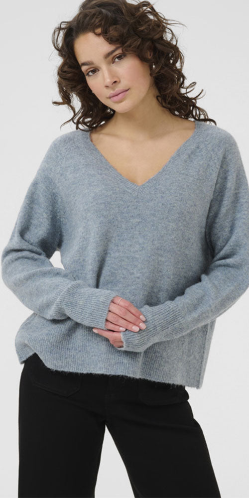 Kaffe V-neck Pullover, denim blue
