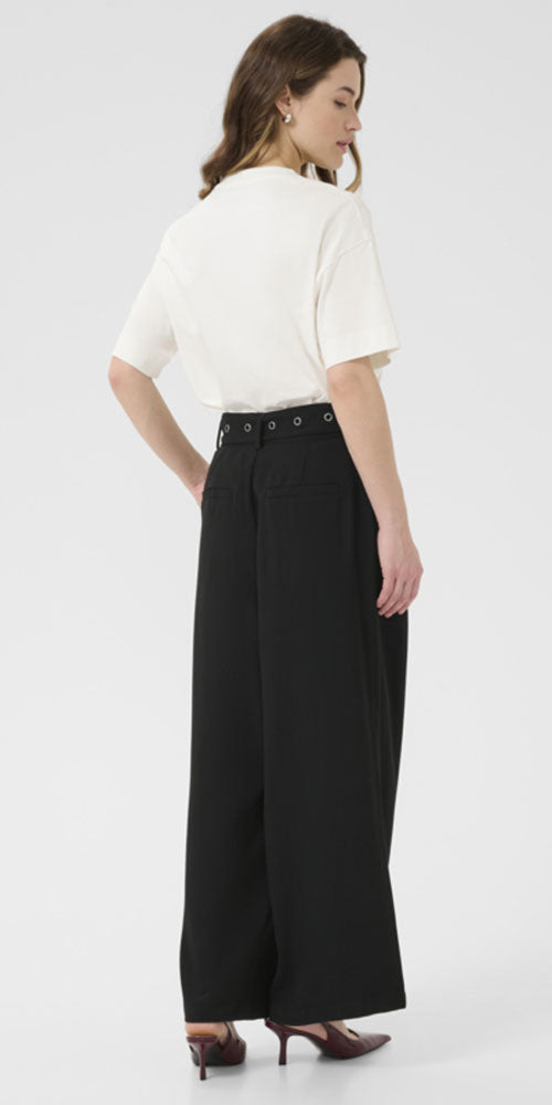 Kaffe Wide Leg Grommet Belt Trousers