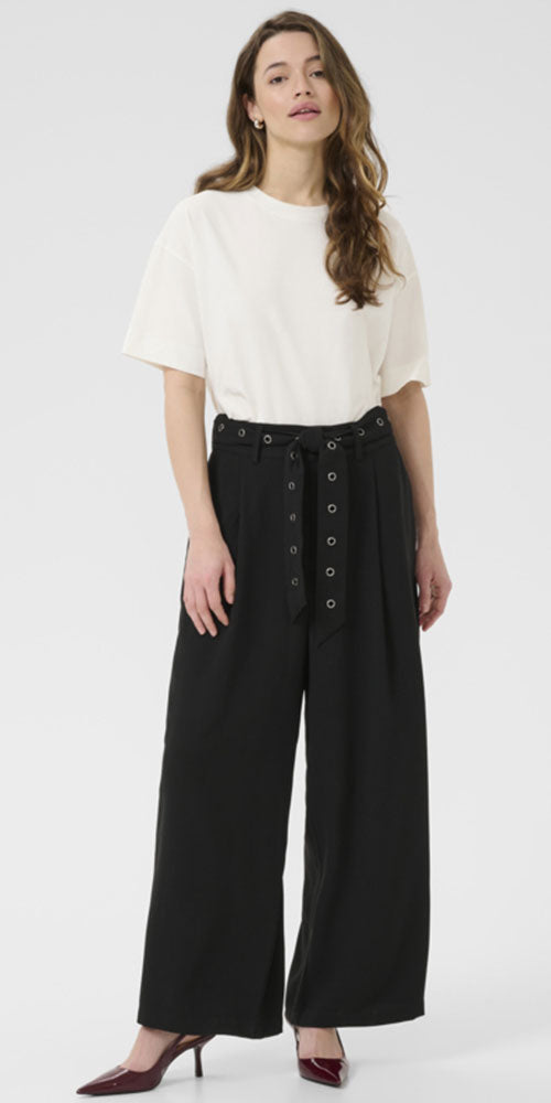 Kaffe Wide Leg Grommet Belt Trousers