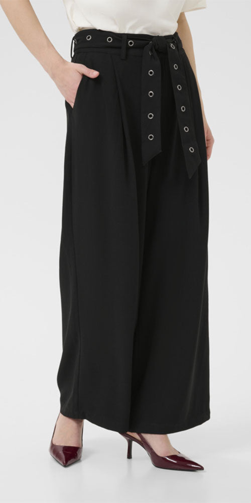 Kaffe Wide Leg Grommet Belt Trousers