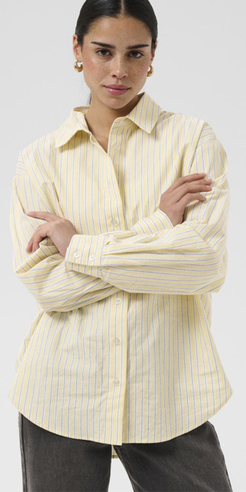 Kaffe Striped Button Up Shirt, yellow/black