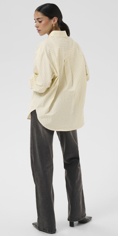 Kaffe Striped Button Up Shirt, yellow/black