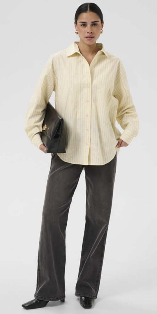 Kaffe Striped Button Up Shirt, yellow/black