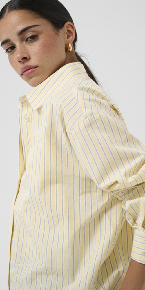 Kaffe Striped Button Up Shirt, yellow/black