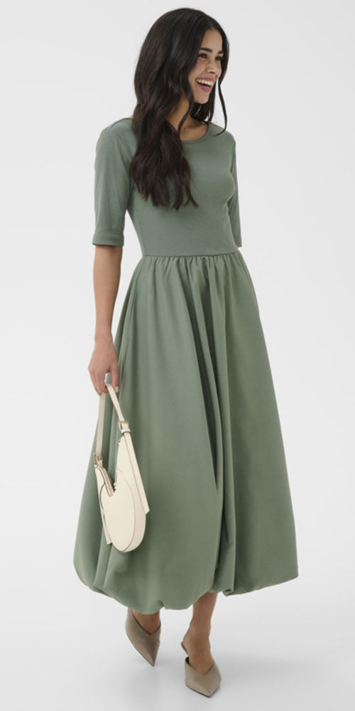 Kaffe Half-Sleeve Bubble Dress, green