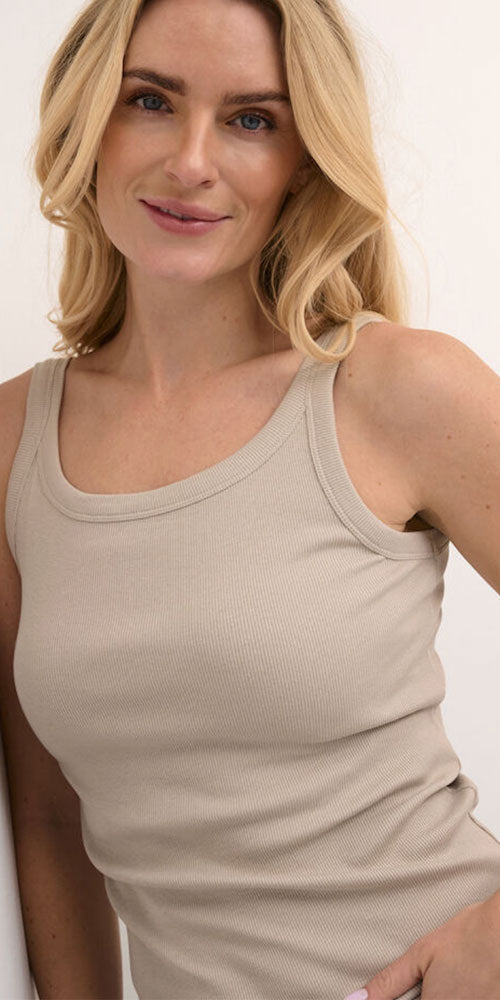 Kaffe Ribbed Tank Top, light taupe