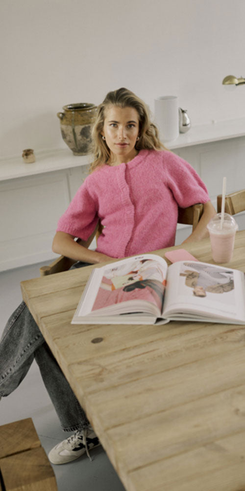 Kaffe Short Sleeve Cardy, pink pow