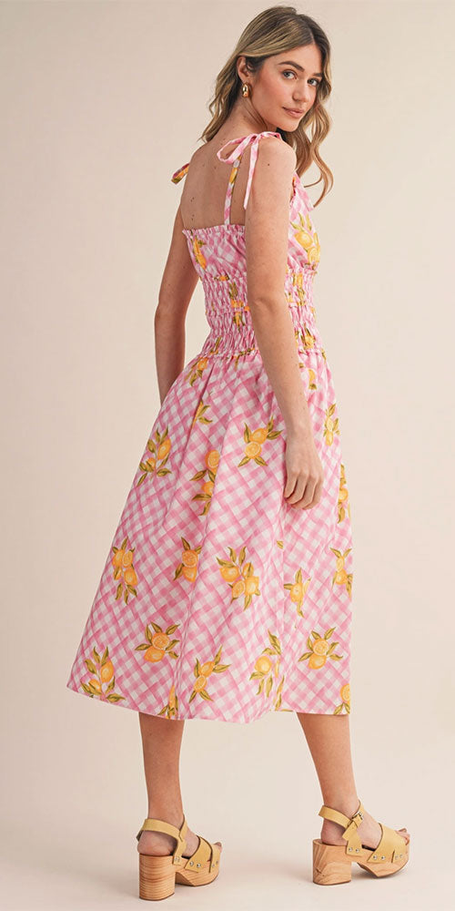 Lemon and Gingham Dress, pink