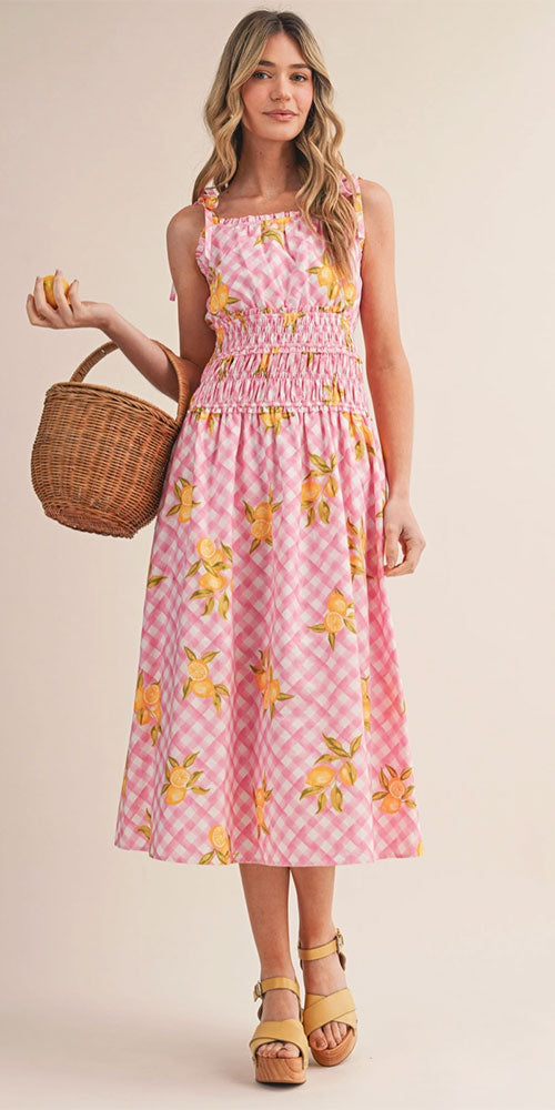 Lemon and Gingham Dress, pink