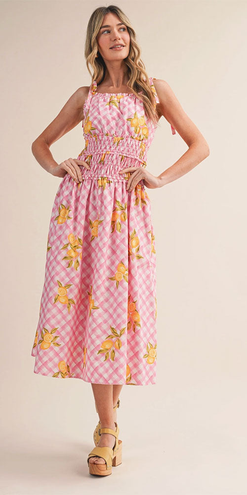 Lemon and Gingham Dress, pink