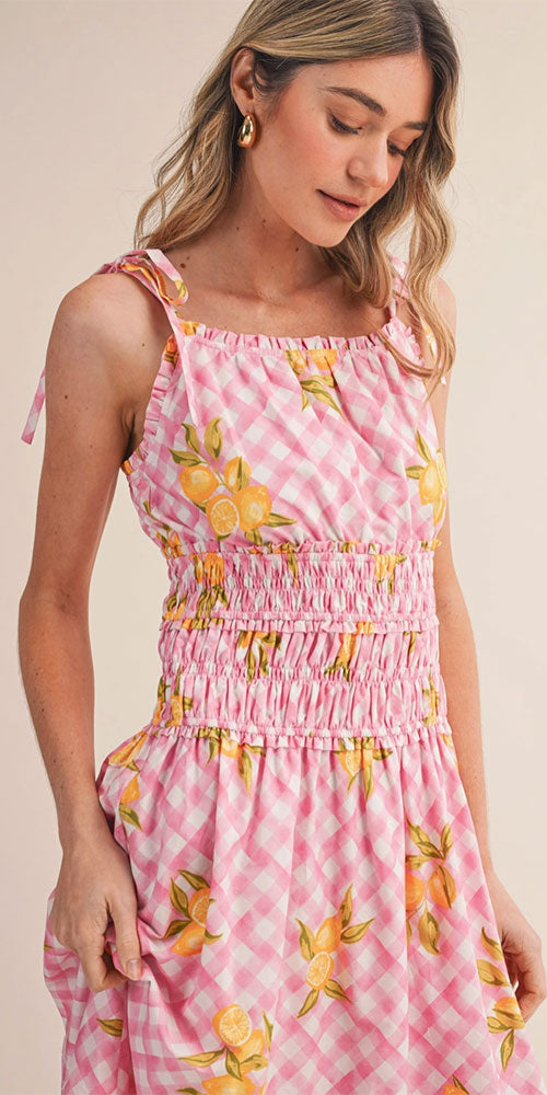 Lemon and Gingham Dress, pink