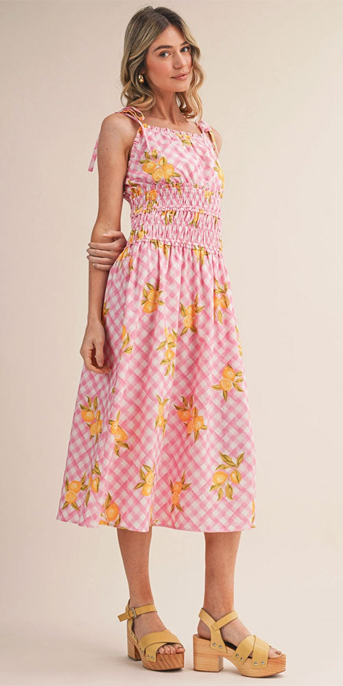 Lemon and Gingham Dress, pink