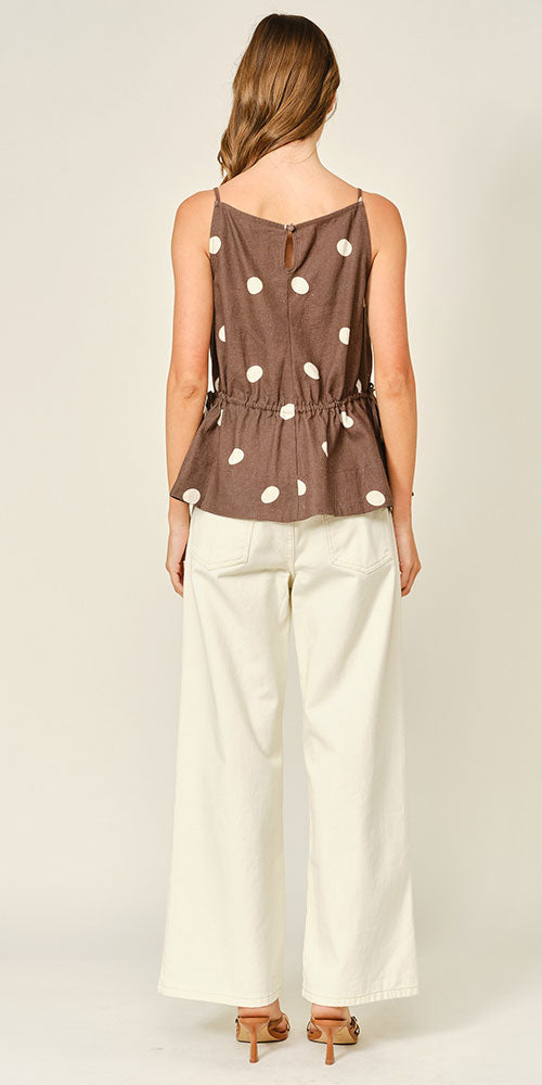 Linen Blend Polka Dot Peplum Top