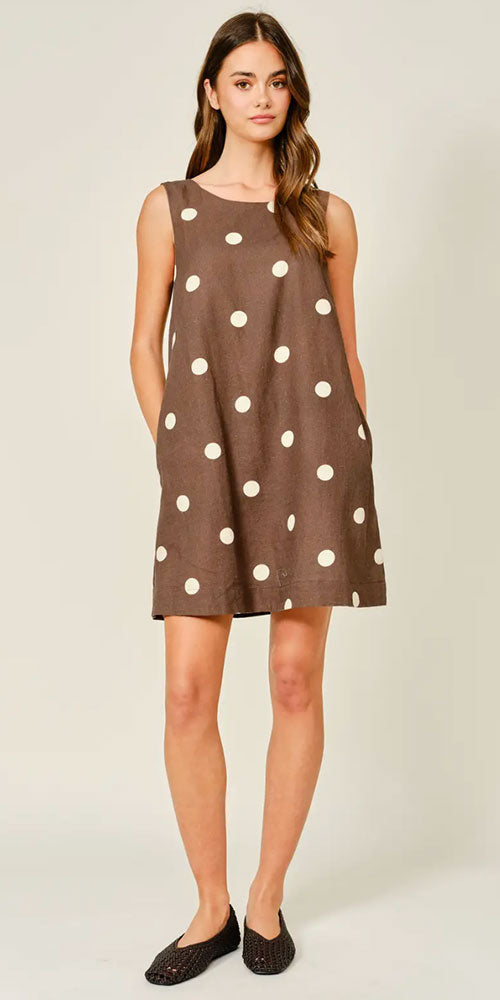 Linen Blend Polka Dot Shift Dress
