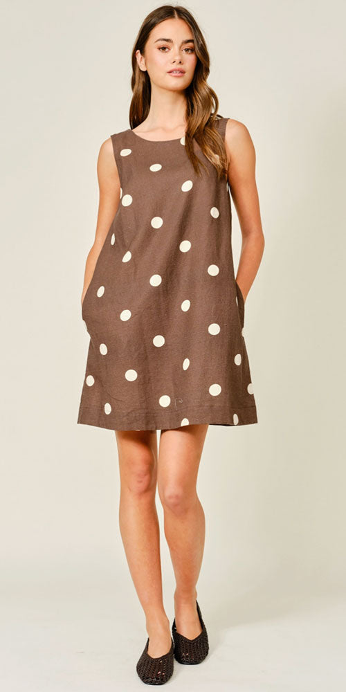 Linen Blend Polka Dot Shift Dress