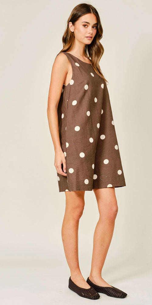 Linen Blend Polka Dot Shift Dress
