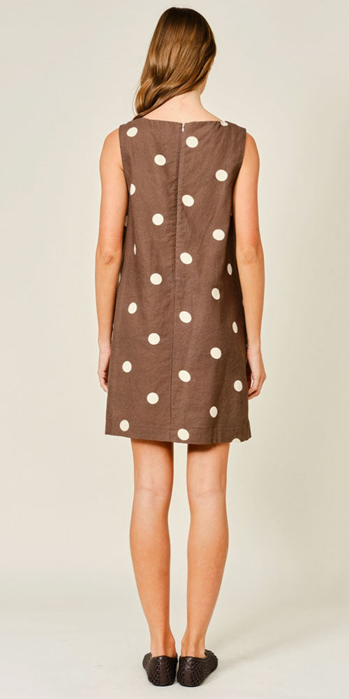 Linen Blend Polka Dot Shift Dress