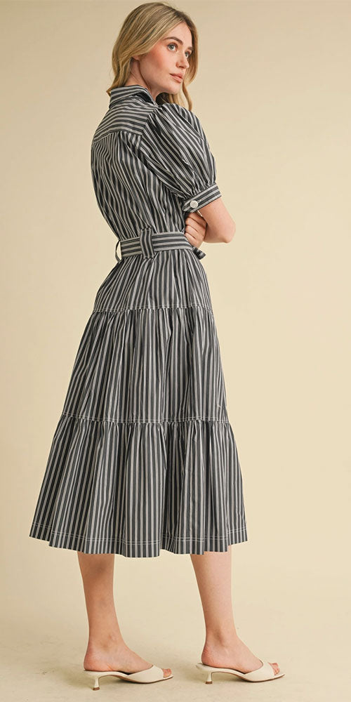 Cotton Poplin Tiered Shirt Dress
