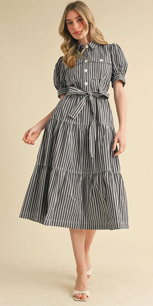 Cotton Poplin Tiered Shirt Dress