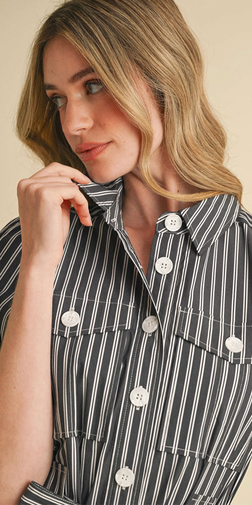 Cotton Poplin Tiered Shirt Dress