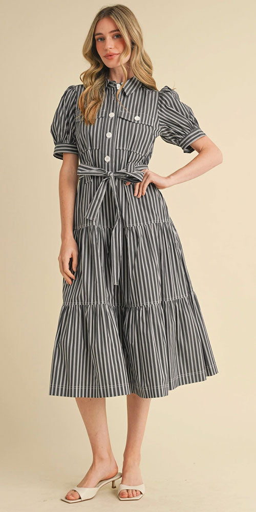 Cotton Poplin Tiered Shirt Dress