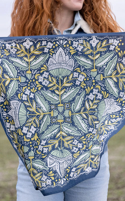 Solstice Bandana, navy thistle