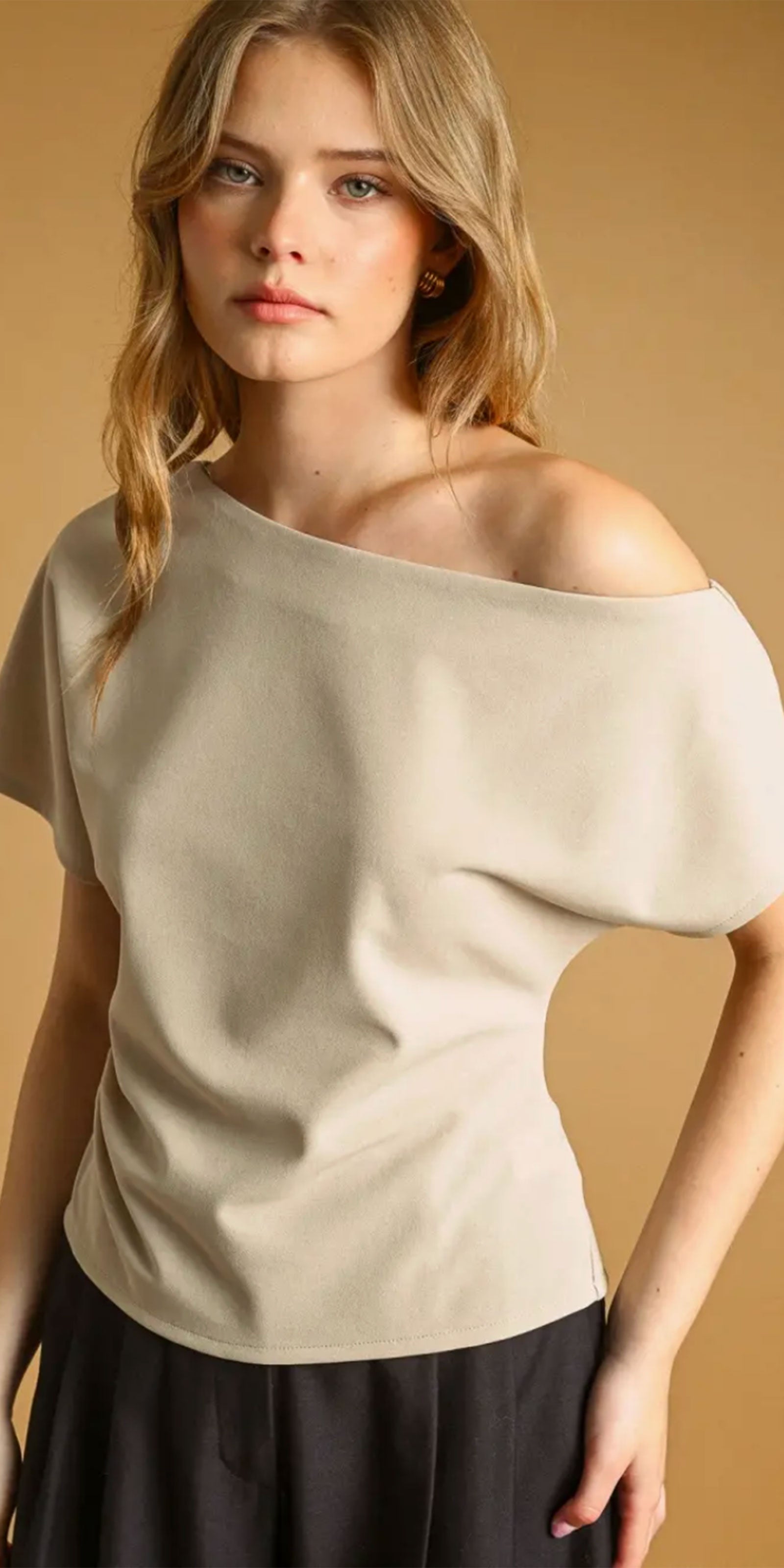 Off Shoulder Jersey Top, stone