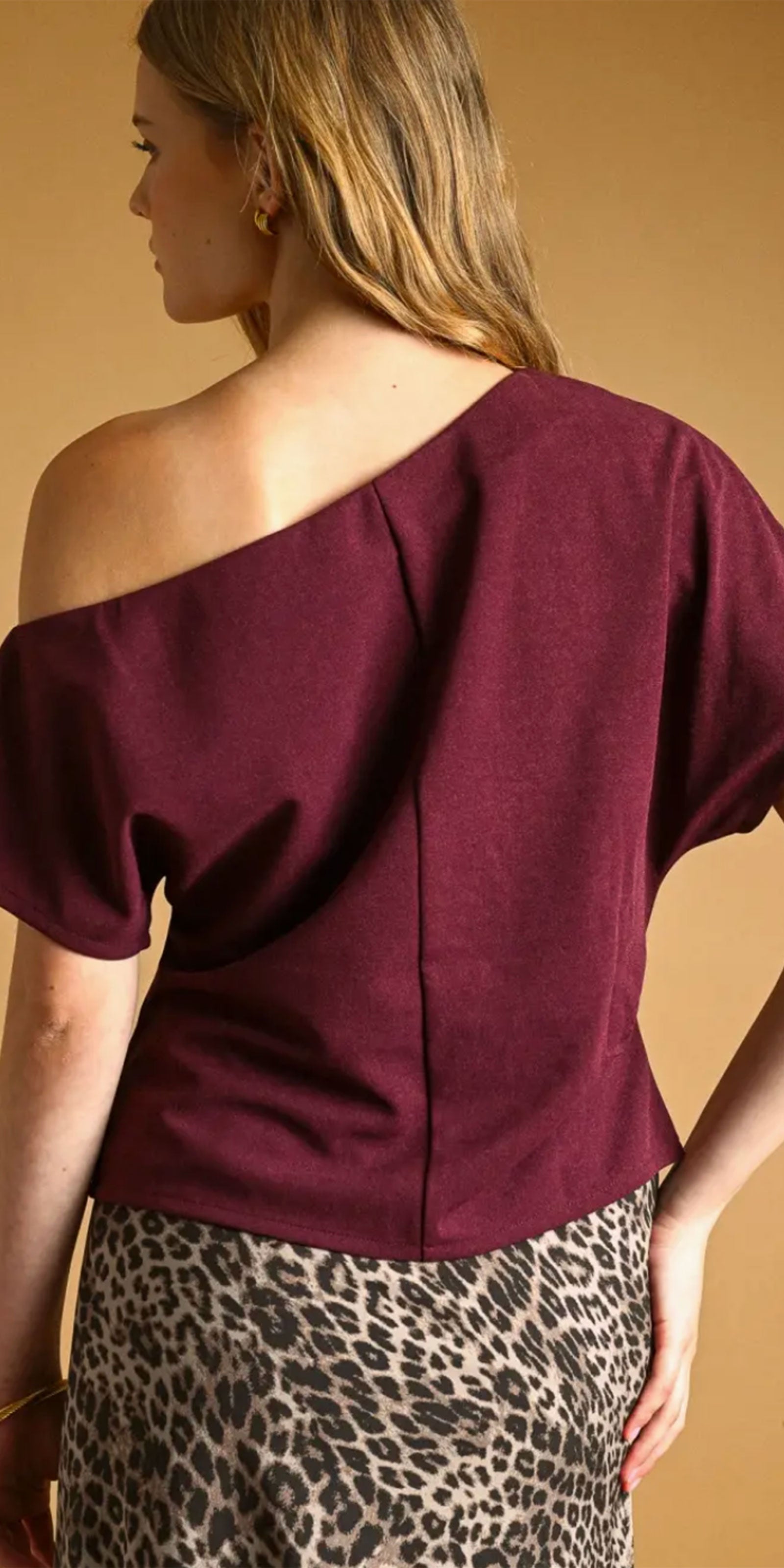 Off Shoulder Jersey Top, wine